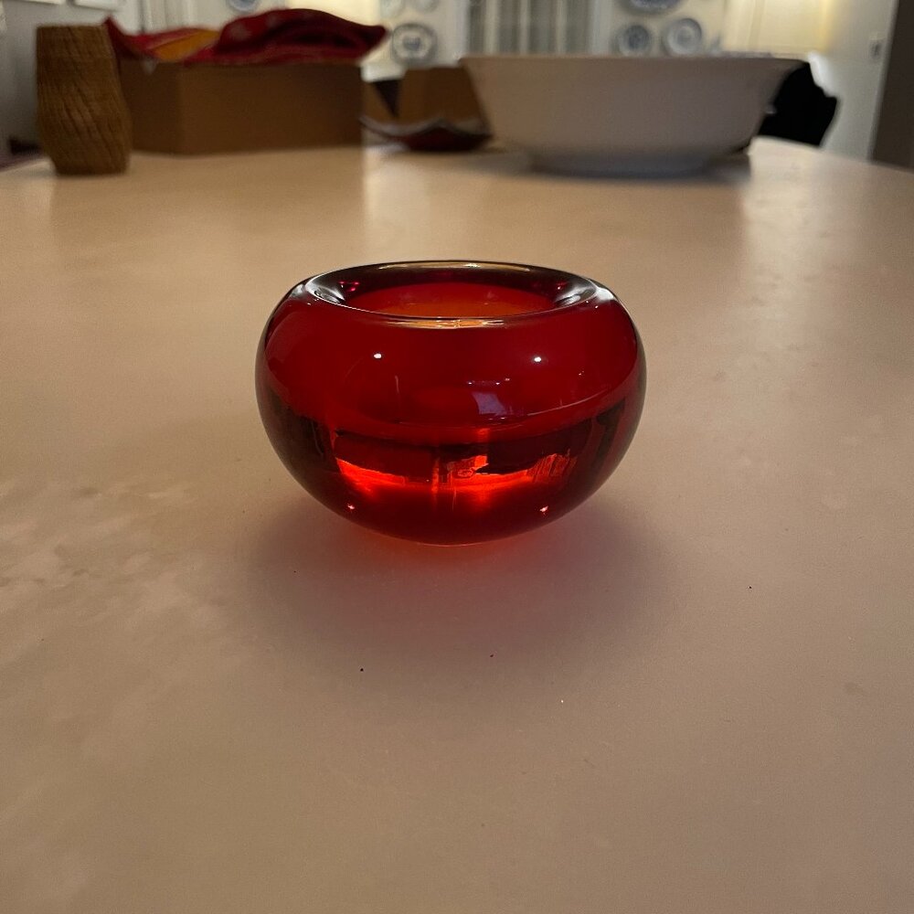 Crate & Barrel Red Christmas Votive Candle Holder